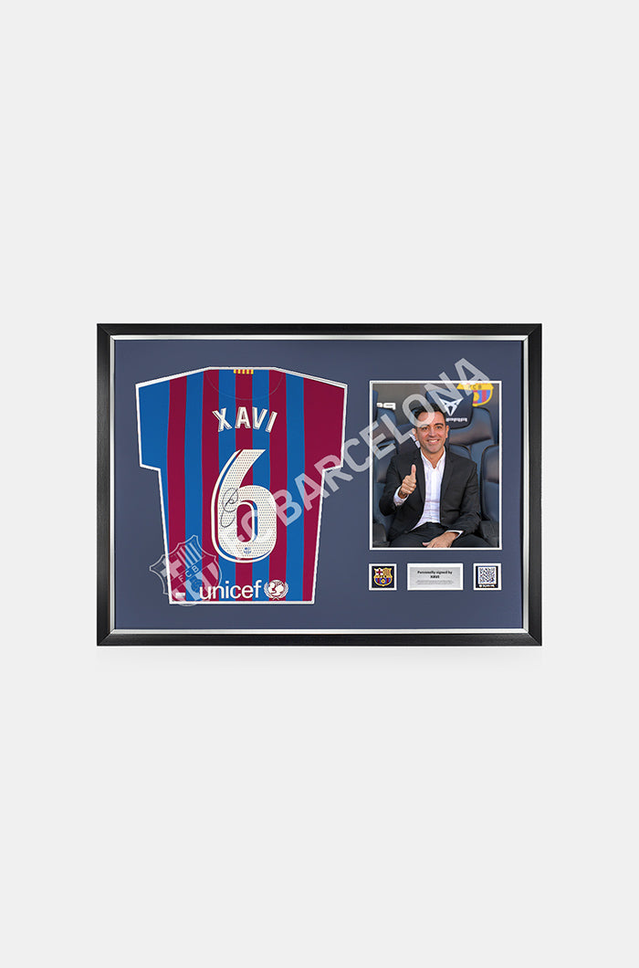 Official shirt from the 21/22 season FC Barcelona Home Kit with Xavi Hernandez's signature