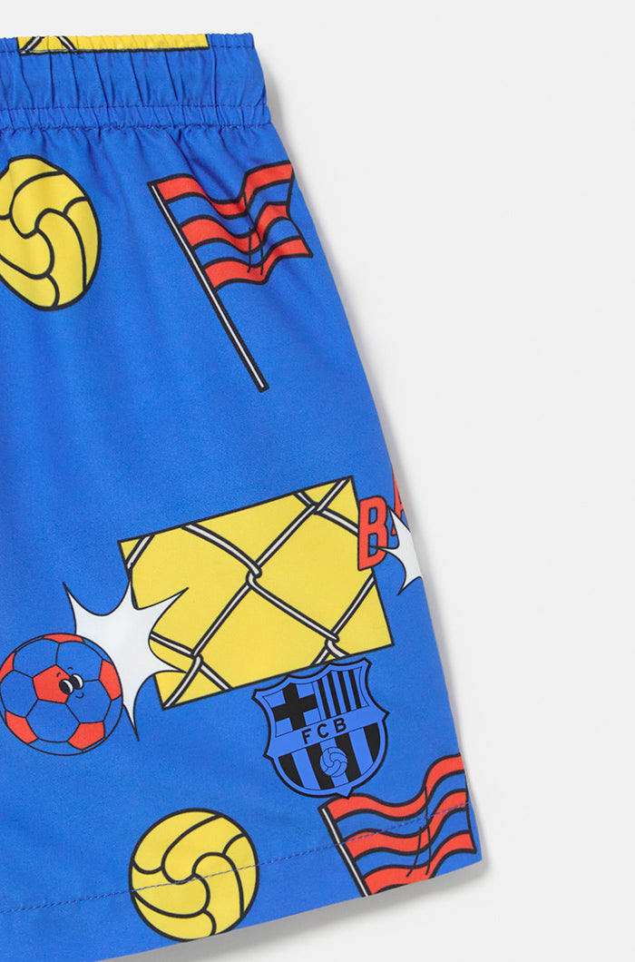 Maillot de bain bleu motifs Barça - Junior