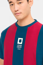 Retro-style FC Barcelona T-shirt with classic vertical blue and red stripes and a large white number 9 printed on the back.