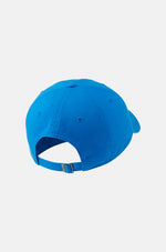 Bright blue FC Barcelona baseball cap featuring the club’s full-color crest on the front and a red Nike swoosh embroidered on the side.