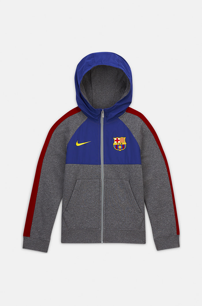 FC Barcelona zip grey sweatshirt with crest – Junior