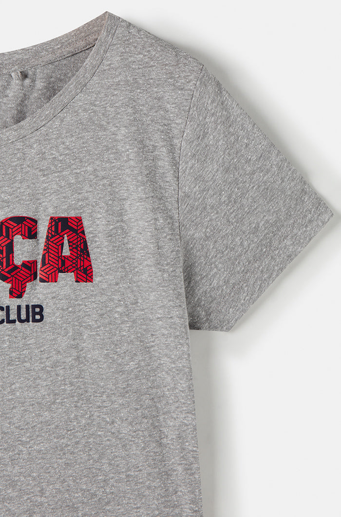 Camiseta "Més que un club" - Gris jaspeado