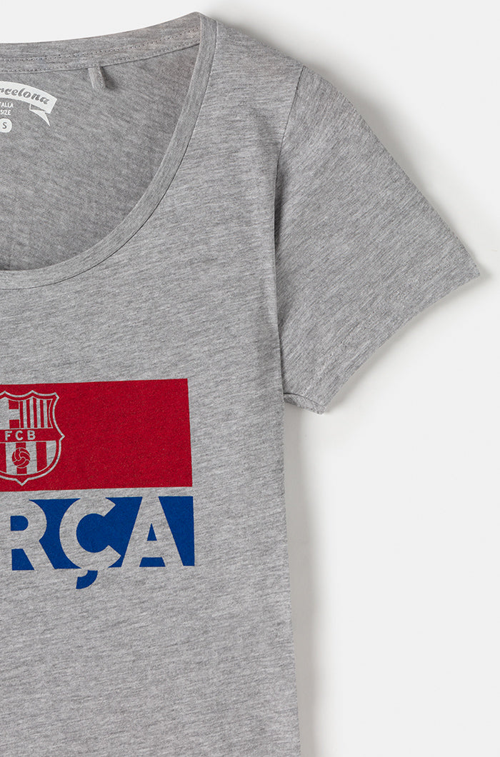 Camiseta escudo y logo FC Barcelona - Gris jaspeado