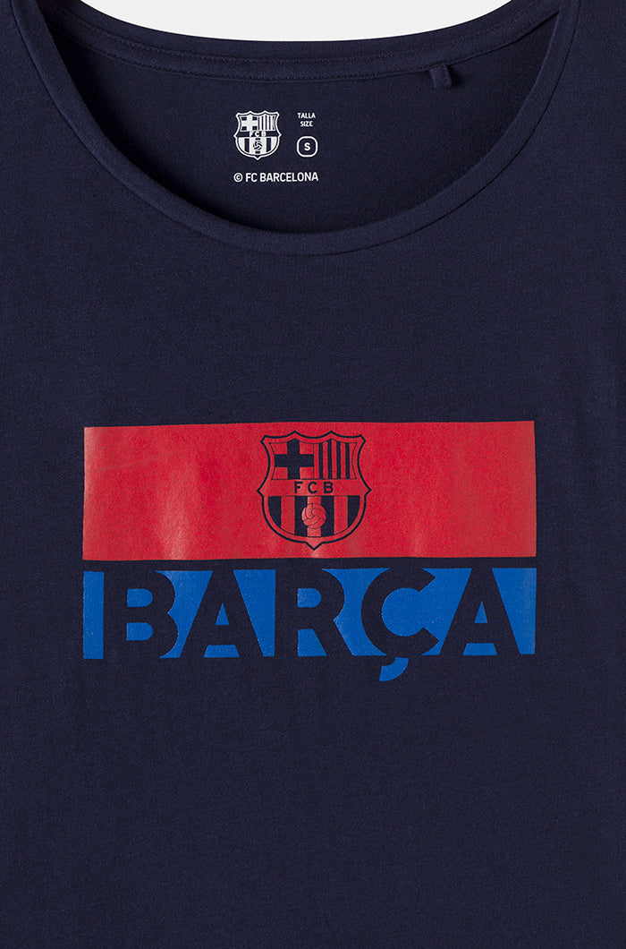 T-shirt à écusson et logo FC Barcelone - Marine