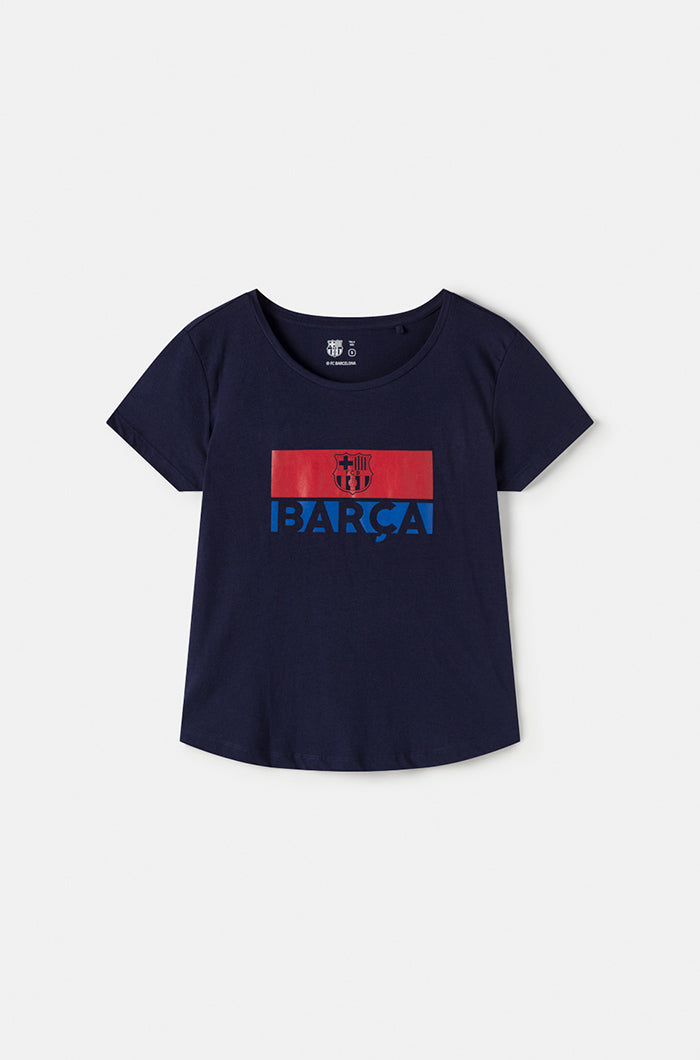 T-shirt à écusson et logo FC Barcelone - Marine
