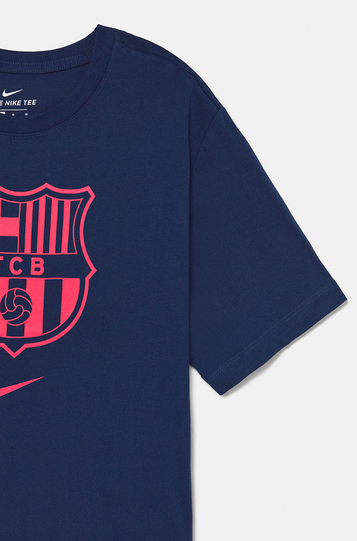 FC Barcelona shirt with team crest in navy blue â Barça Official Store Spotify Camp Nou