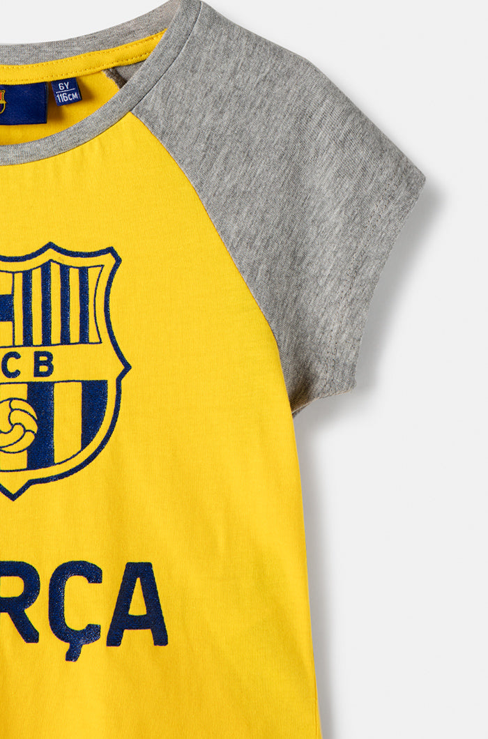 T-shirt bicolore à écusson FC Barcelone - Garçon