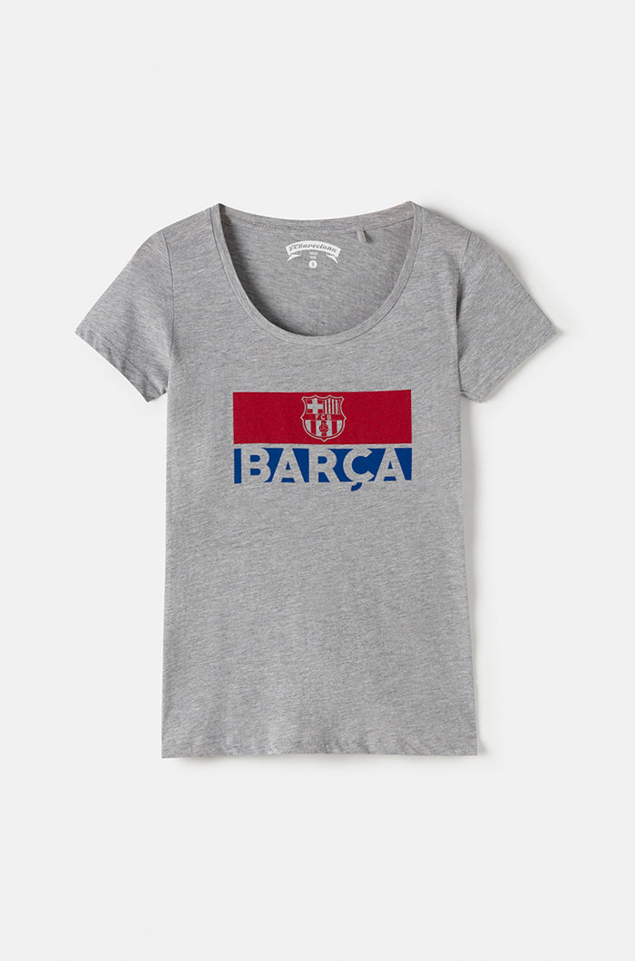 T-shirt à écusson et logo FC Barcelone - Gris chiné