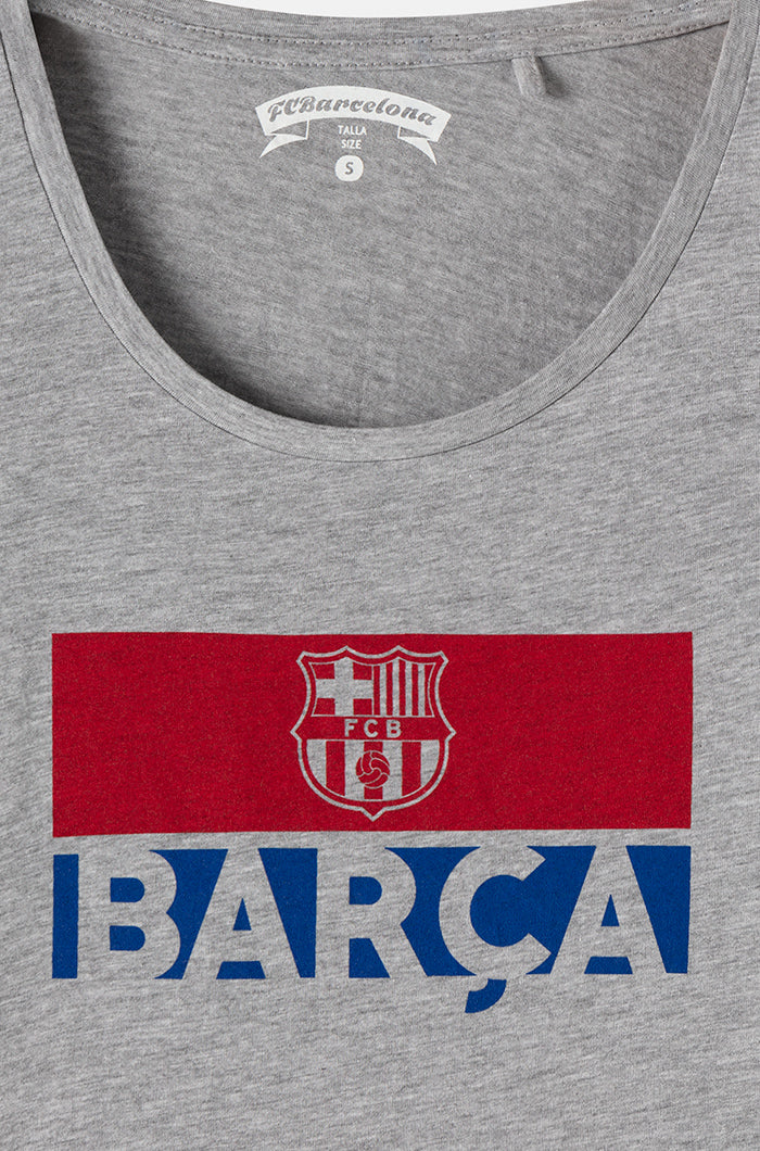 T-shirt à écusson et logo FC Barcelone - Gris chiné