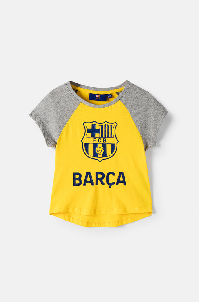 T-shirt bicolore à écusson FC Barcelone - Garçon
